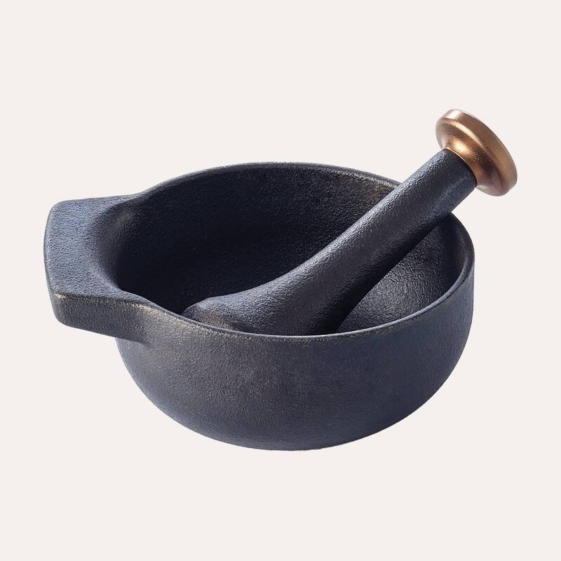 Alva Nori Black NonToxic Cast Iron Mortar & Pestle Set, 4.3 inch Bed